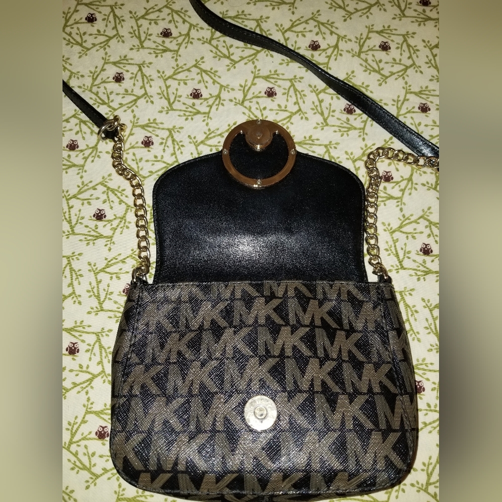 Michael Kors Brown MK Logo Crossbody Bag Gold Chain Small Brown Purse - Picture 4 of 10